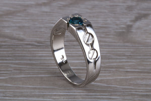 Gents London Blue Topaz set Sterling Silver Signet Ring