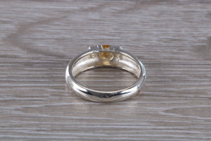 Round cut Citrine Gemstone set Silver Ring