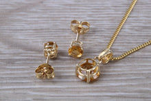 Load image into Gallery viewer, Round cut Citrine Earrings and Matching Necklace set in Yellow Gold