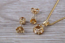 Load image into Gallery viewer, Round cut Citrine Earrings and Matching Necklace set in Yellow Gold