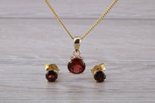 Load image into Gallery viewer, Round Garnet Earrings and Matching Necklace set in Yellow Gold