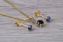 Load image into Gallery viewer, Round cut Blue Sapphire Earrings with Matching Necklace