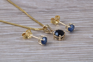 Round cut Blue Sapphire Earrings with Matching Necklace