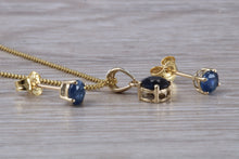 Load image into Gallery viewer, Round cut Blue Sapphire Earrings with Matching Necklace