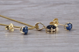 Round cut Blue Sapphire Earrings with Matching Necklace