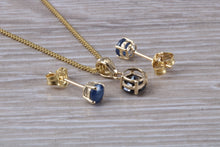 Load image into Gallery viewer, Round cut Blue Sapphire Earrings with Matching Necklace