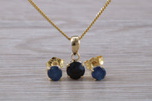 Load image into Gallery viewer, Round cut Blue Sapphire Earrings with Matching Necklace