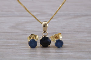 Round cut Blue Sapphire Earrings with Matching Necklace