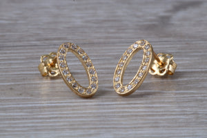 9ct Gold Oval C Z Stud Earrings
