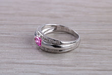Load image into Gallery viewer, Pink Topaz and Diamond set White Gold Ring