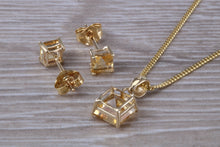 Load image into Gallery viewer, Square cut Citrine Earrings and Matching Necklace set in Yellow Gold