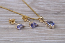 Load image into Gallery viewer, Pear Drop cut Tanzanite Earrings with Matching Necklace set in Yellow Gold