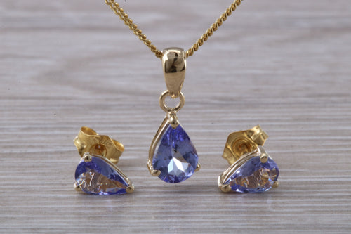 Pear Drop cut Tanzanite Earrings with Matching Necklace set in Yellow Gold