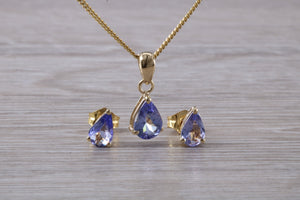 Pear Drop cut Tanzanite Earrings with Matching Necklace set in Yellow Gold