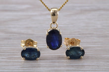 Load image into Gallery viewer, Oval cut Blue Sapphire Earrings with Matching Necklace