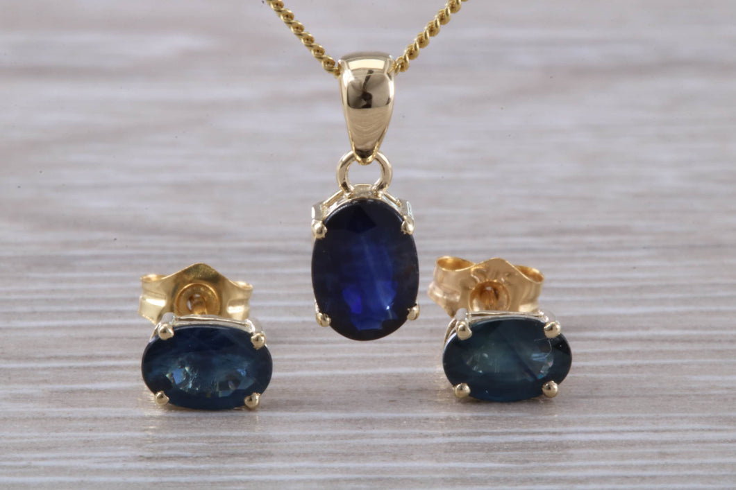 Oval cut Blue Sapphire Earrings with Matching Necklace