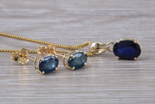 Load image into Gallery viewer, Oval cut Blue Sapphire Earrings with Matching Necklace