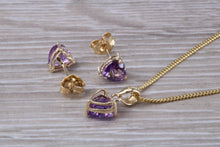 Load image into Gallery viewer, Love Heart cut Amethyst Matching Earrings and Necklace set in Yellow Gold