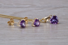 Load image into Gallery viewer, Love Heart cut Amethyst Matching Earrings and Necklace set in Yellow Gold