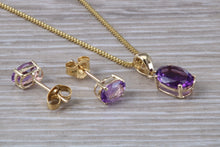 Load image into Gallery viewer, Oval cut Amethyst Earrings and Matching Necklace set in Yellow Gold