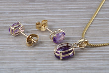 Load image into Gallery viewer, Oval cut Amethyst Earrings and Matching Necklace set in Yellow Gold