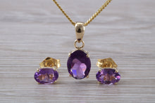 Load image into Gallery viewer, Oval cut Amethyst Earrings and Matching Necklace set in Yellow Gold