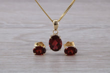 Load image into Gallery viewer, Oval cut Garnet set Yellow Gold Earrings and Matching Necklace