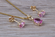 Load image into Gallery viewer, Oval Drop cut Pink Sapphire Matching Stud Earrings and Necklace set in Yellow Gold