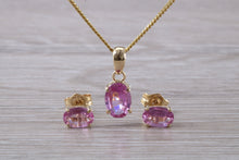 Load image into Gallery viewer, Oval Drop cut Pink Sapphire Matching Stud Earrings and Necklace set in Yellow Gold