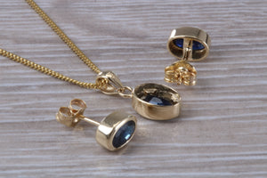 Oval cut Blue Sapphire Earrings with Matching Necklace