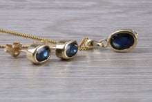 Load image into Gallery viewer, Oval cut Blue Sapphire Earrings with Matching Necklace