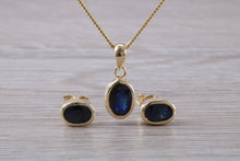 Load image into Gallery viewer, Oval cut Blue Sapphire Earrings with Matching Necklace