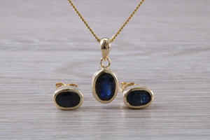 Oval cut Blue Sapphire Earrings with Matching Necklace