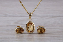 Load image into Gallery viewer, Oval cut Citrine Earrings and Matching Necklace set in Yellow Gold