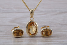 Load image into Gallery viewer, Oval cut Citrine Earrings and Matching Necklace set in Yellow Gold