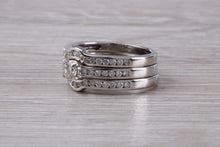 Load image into Gallery viewer, Complete Bridal set Of Three Diamond set Rings, Engagement, Wedding and Eternity Ring