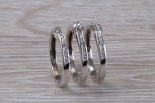 Load image into Gallery viewer, Complete Bridal set Of Three Diamond set Rings, Engagement, Wedding and Eternity Ring