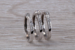 Complete Bridal set Of Three Diamond set Rings, Engagement, Wedding and Eternity Ring