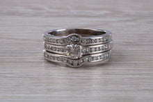 Load image into Gallery viewer, Complete Bridal set Of Three Diamond set Rings, Engagement, Wedding and Eternity Ring