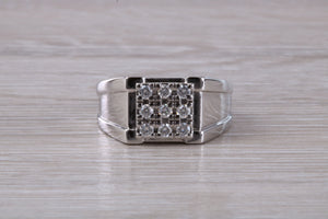 Gents Round cut Diamond set 18ct White Gold Signet Ring