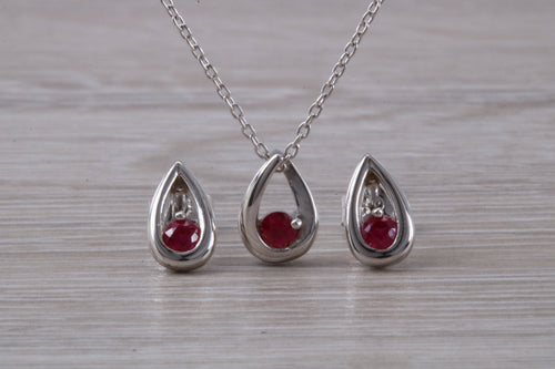 Round cut Burmese Ruby set Necklace With Matching Earrings