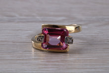 Load image into Gallery viewer, Pink Topaz and Diamond set Yellow Gold Ring