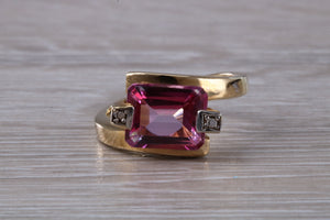 Pink Topaz and Diamond set Yellow Gold Ring
