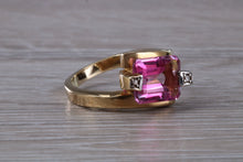 Load image into Gallery viewer, Pink Topaz and Diamond set Yellow Gold Ring