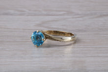 Load image into Gallery viewer, 7 mm Round Aquamarine and Diamond set Yellow Gold Ring, British Hallmarked