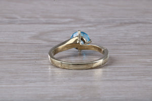 7 mm Round Aquamarine and Diamond set Yellow Gold Ring, British Hallmarked