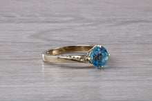 Load image into Gallery viewer, 7 mm Round Aquamarine and Diamond set Yellow Gold Ring, British Hallmarked