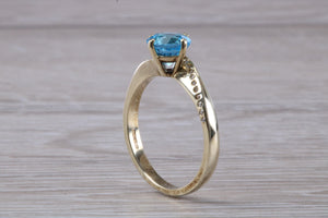 7 mm Round Aquamarine and Diamond set Yellow Gold Ring, British Hallmarked