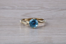 Load image into Gallery viewer, 7 mm Round Aquamarine and Diamond set Yellow Gold Ring, British Hallmarked