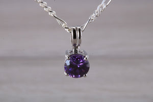 Natural Round cut Amethyst set Silver Necklace